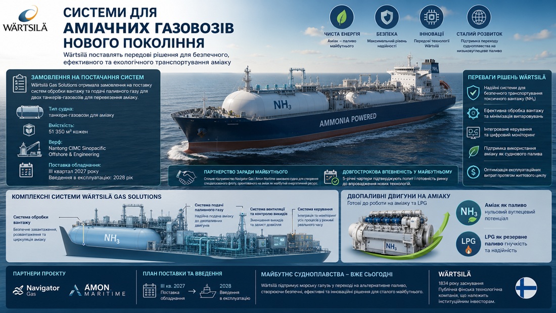 Wärtsilä поставить системи для аміачних газовозів нового покоління
