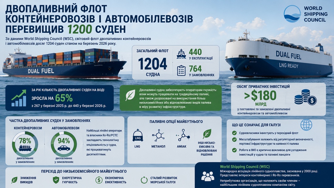 Двопаливний флот контейнеровозів і автомобілевозів перевищив 1200 суден