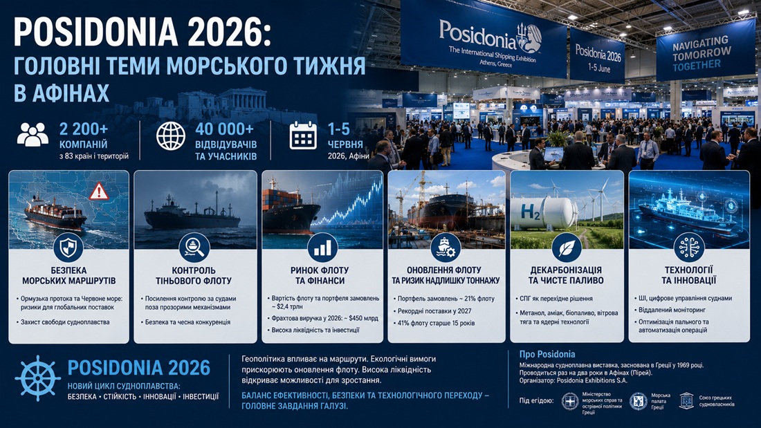 Posidonia 2026: геополітика, безпека маршрутів і оновлення флоту стали головними темами морського тижня в Афінах