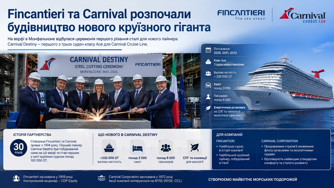 Fincantieri та Carnival розпочали будівництво нового круїзного гіганта