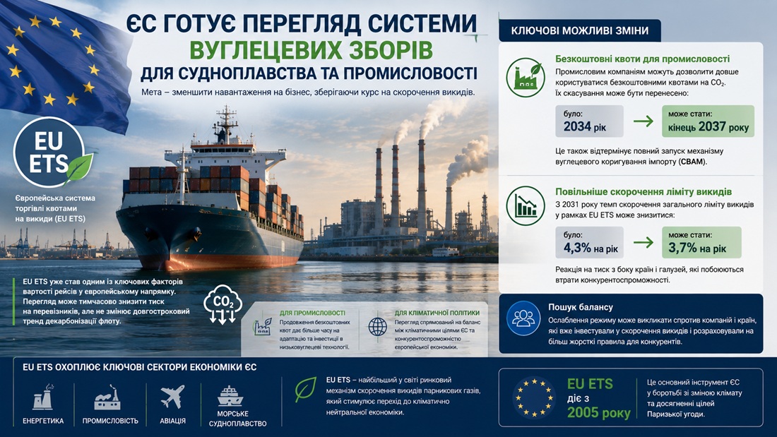 ЄС готує перегляд системи вуглецевих зборів для судноплавства та промисловості