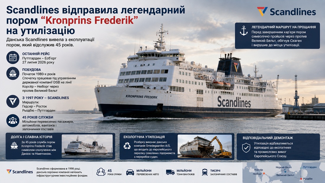 Scandlines відправила легендарний пором Kronprins Frederik на утилізацію